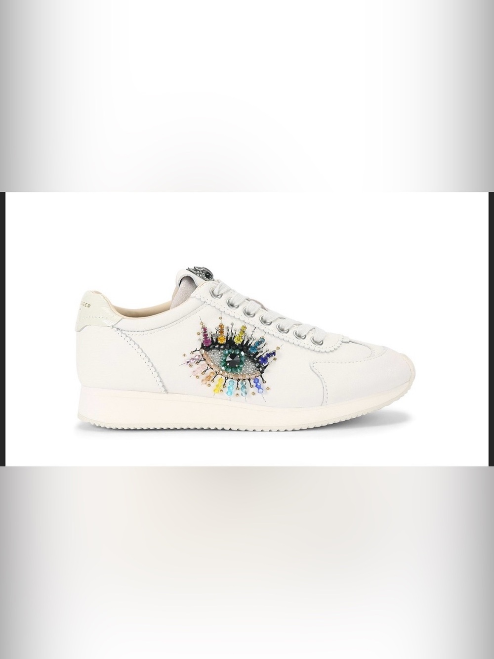 Kurt Geiger White Low-Top Sneaker with Multicolor Crystal Eye